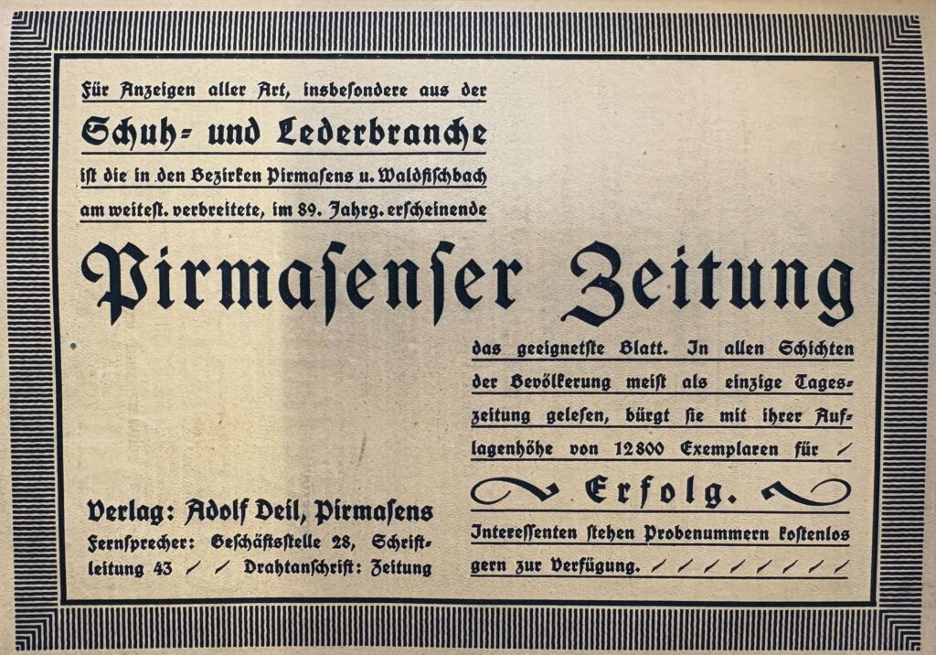 Anzeige der PZ in einem Pirmasenser Adressbuch