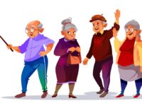 Old people making photo selfie vector illustration